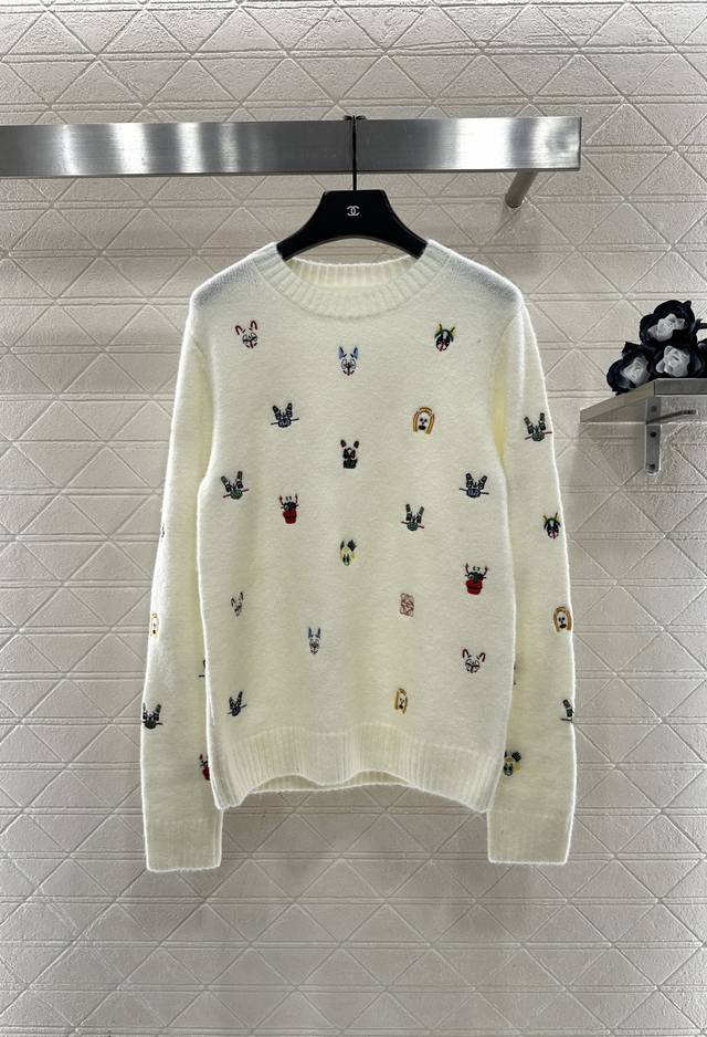 Loew*2025 New Arrival Embroidered Cartoon Knit Sweater Loewlouis Wain Collaborat
