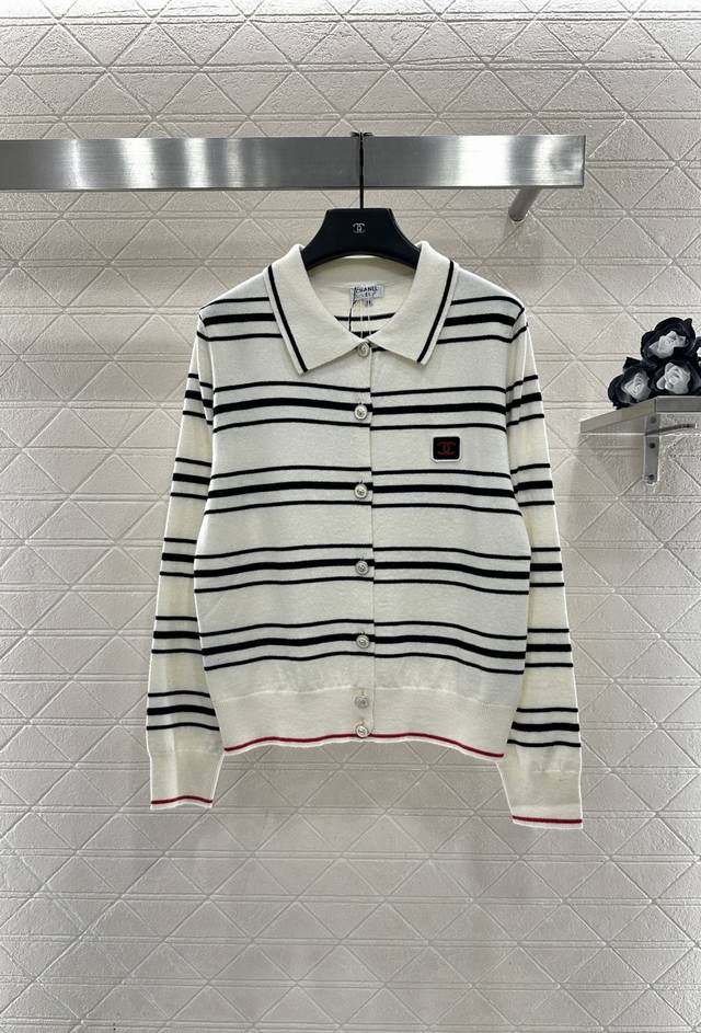 Chane*2025 New Arrival Striped Collared Knit Cardigan Made with custom Yb mercer