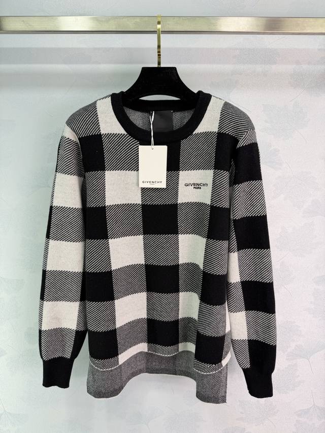 Givenchy 2025 Autumn/Winter New Color-Blocked Plaid Pullover Sweater! Made with