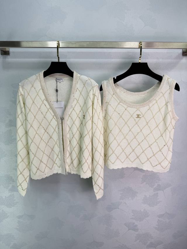 Ch*25 Early Autumn New Arrival Diamond Pattern Knit Cardigan + Vest Two-Piece Se