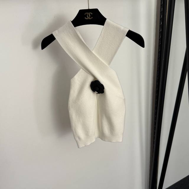 Style No. 20257859 Chanel* New Chanel-style Camellia Brooch Cross Knit Vest, Wh
