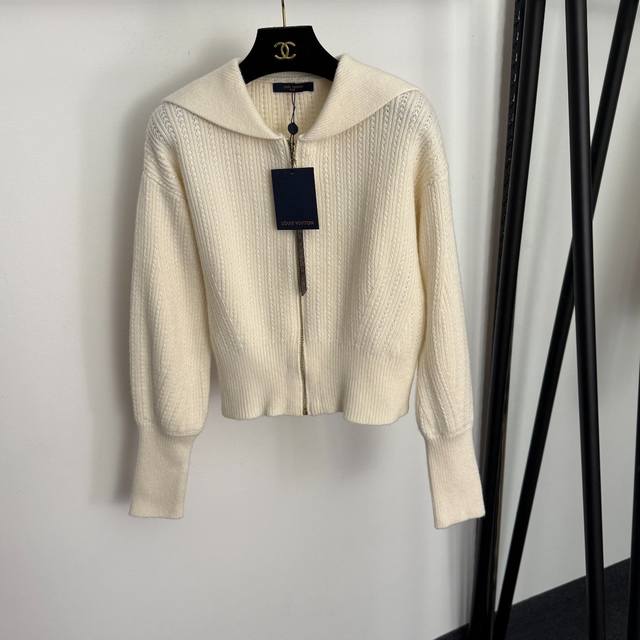 Style No. 20257846 Lv* New Navy Collar Long-Sleeve Wool Knit Cardigan Zipper Ja