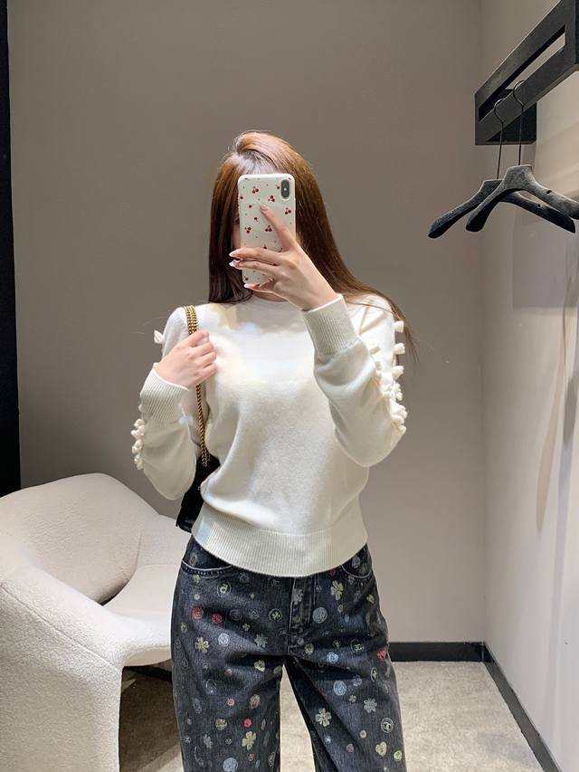 Chane* 25K High-End Handcrafted Collection Bow-Knot Openwork Long-Sleeve Cashmer