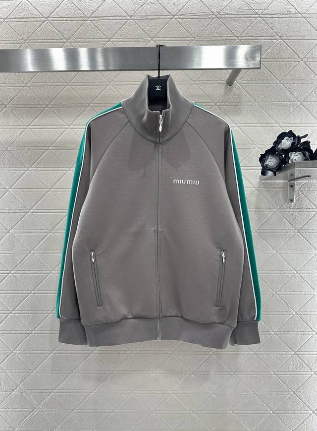 Miumi*2025 New Arrival Stand Collar Webbing Casual Jacket Custom Yb twill cotton