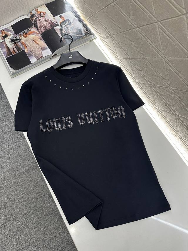 Louis Vuitto*2025 New Arrival Rhinestone Studded Crew Neck Custom Yb Mercerized