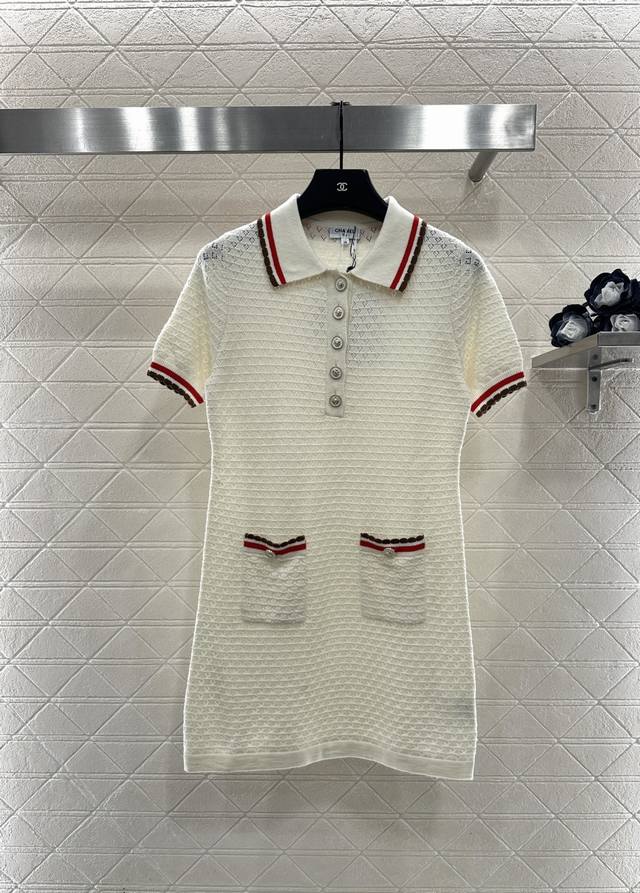 Chane*2025 New Arrival Color-blocked Collared Knitted Short-Sleeve Dress Made wi