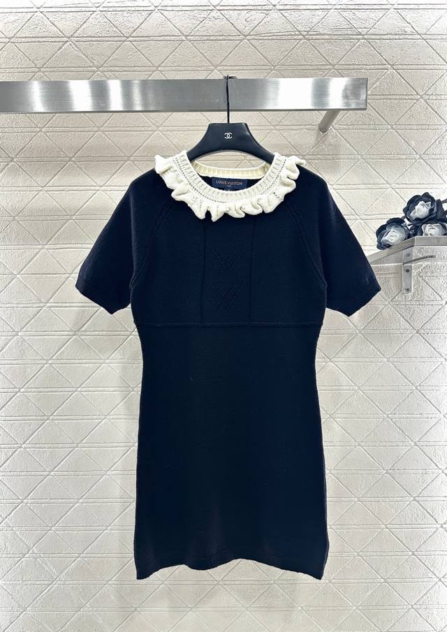 Louis Vuitto*2025 New Arrival 3D Color-Blocked Ruffled Knit Dress Made with cust