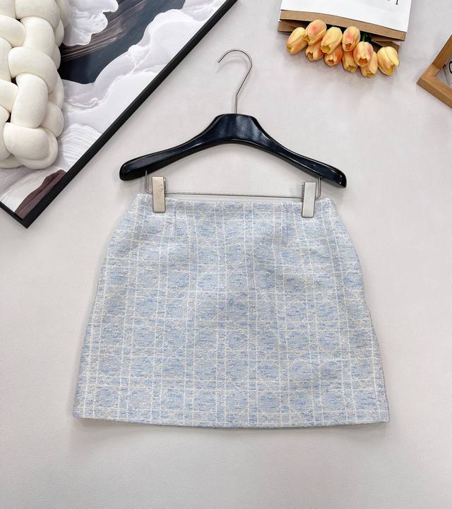 Dior Princess Diana Cannage Tweed Suit Skirt Ice Blue Series Classic Reimagined,