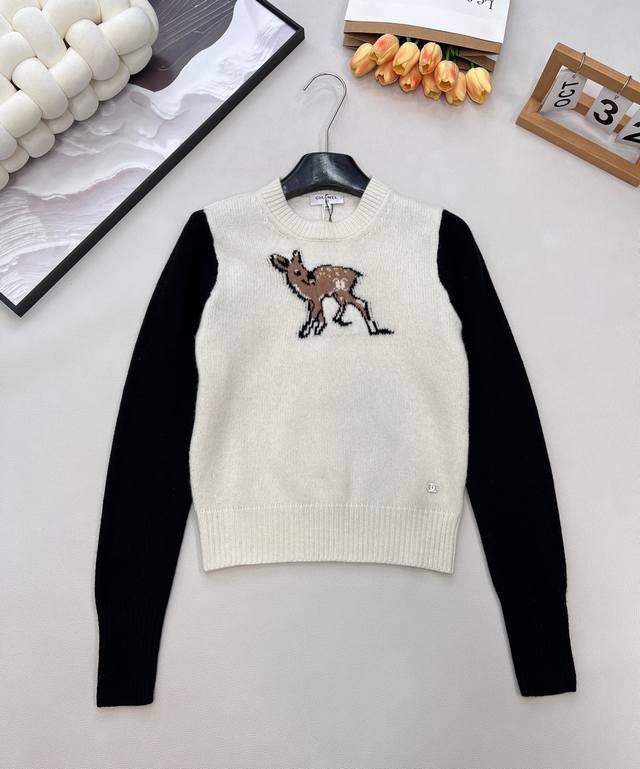 Chanel 25N Ski Season New Deer Jacquard Pure Wool Color-Blocked Sweater | Exclus