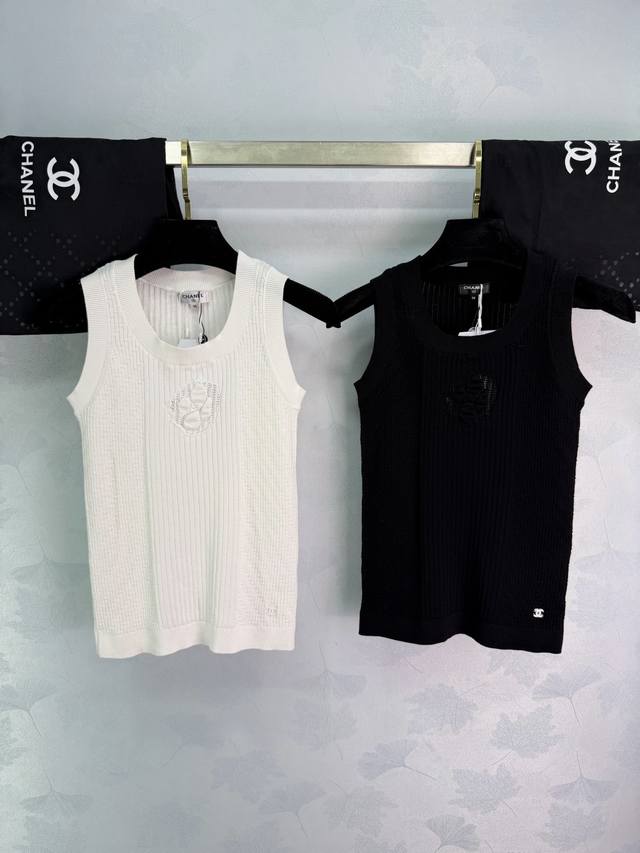 Chane*2026 Early Spring New Camellia Knitted Vest. Custom-made Yb cotton yarn, s