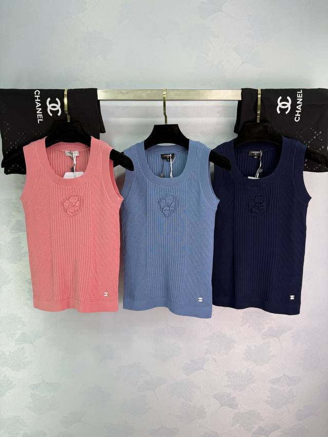 Chane*2026 Early Spring New Camellia Knitted Vest. Custom-made Yb cotton yarn, s