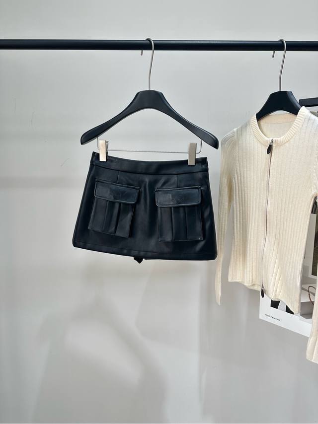 Ann Black Matte Workwear Leather Mini Skirt ., Fabric: PU leather Color: Black A