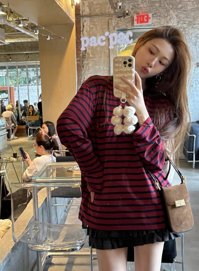 prad* 25Fw Autumn/Winter New Style Cotton Striped Unisex Long-Sleeve T-Shirt | E