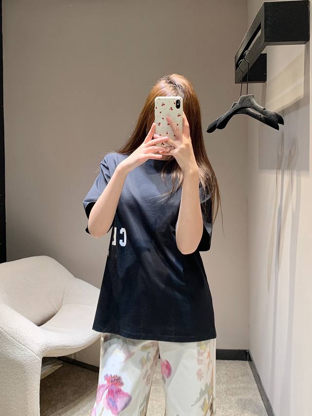 Celin* 26Ss Early Spring New Letter Print Crew Neck Short Sleeve T-Shirt | Exclu