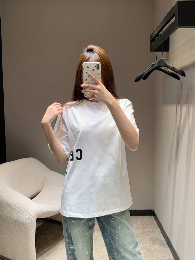 Celin* 26Ss Early Spring New Letter Print Crew Neck Short Sleeve T-Shirt | Exclu