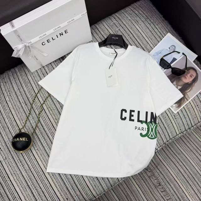 Highly recommend Celin* 26Ss Early Spring New Letter Print Crew Neck Short Slee
