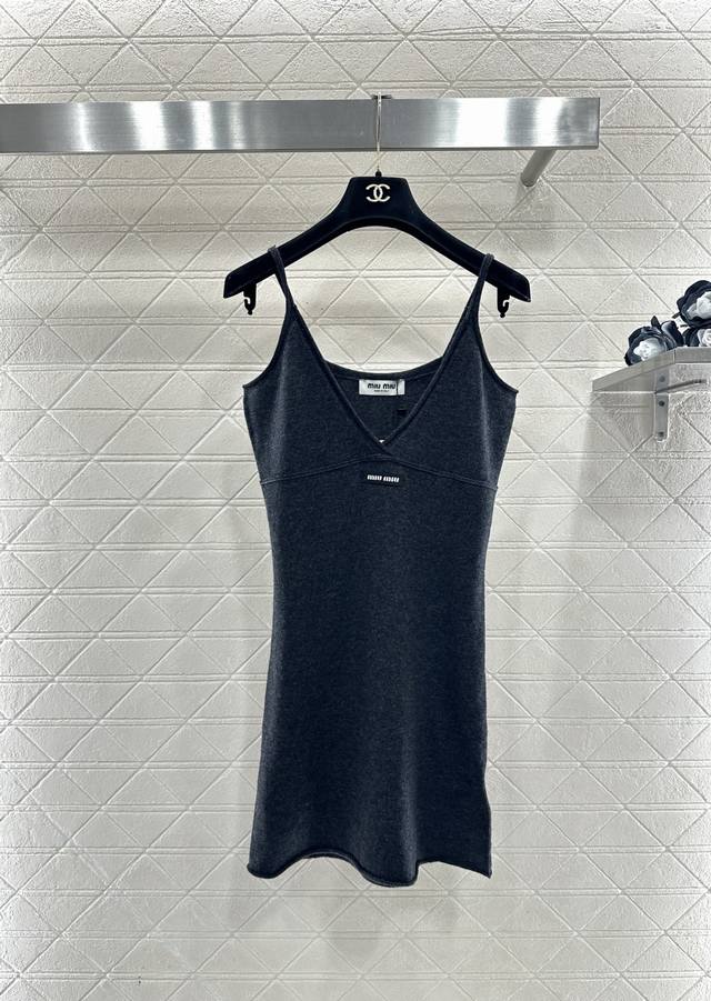 Miumi*2025 New Arrival Knitted Spaghetti Strap Slip Dress Made with custom Yb ca