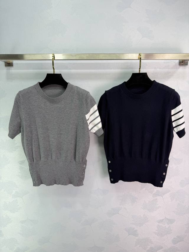 Tb*25 New classic four-stripe knit short-sleeved top, the logo design on the lef