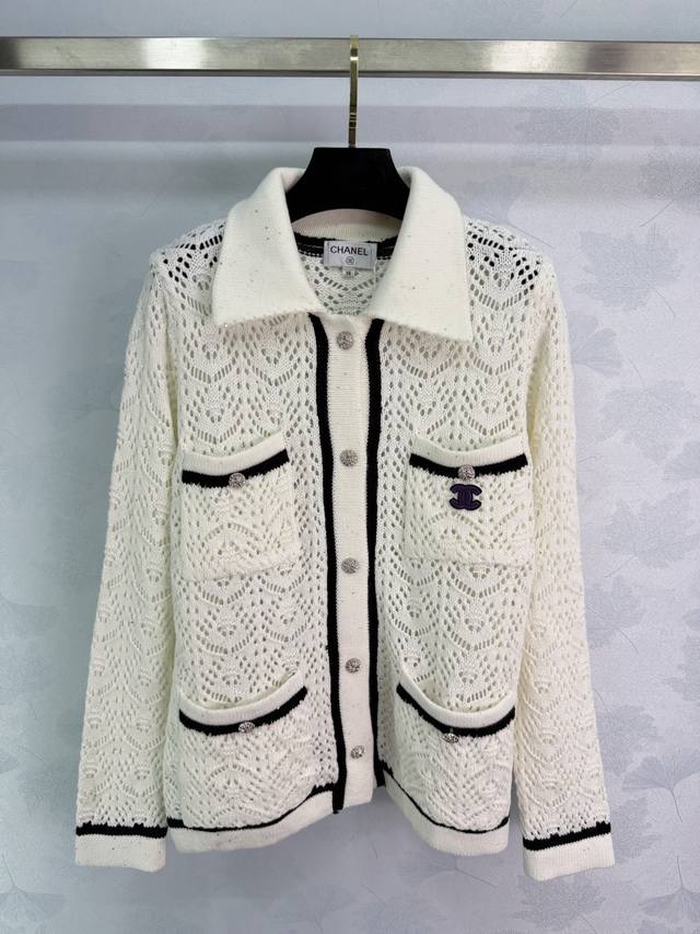 Ch* 2025 Autumn/Winter New Style Lapel Hollow-Out Knit Long-Sleeve Cardigan! Mad