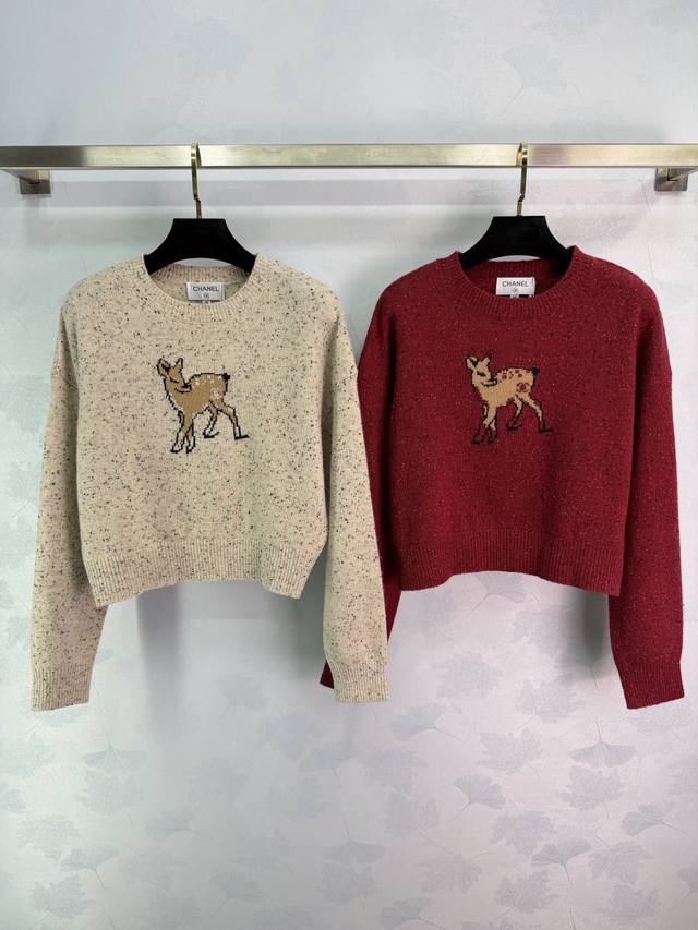 Ch* 2025 Autumn/Winter New Style Deer Letter Knit Long-Sleeve Sweater! Made of c