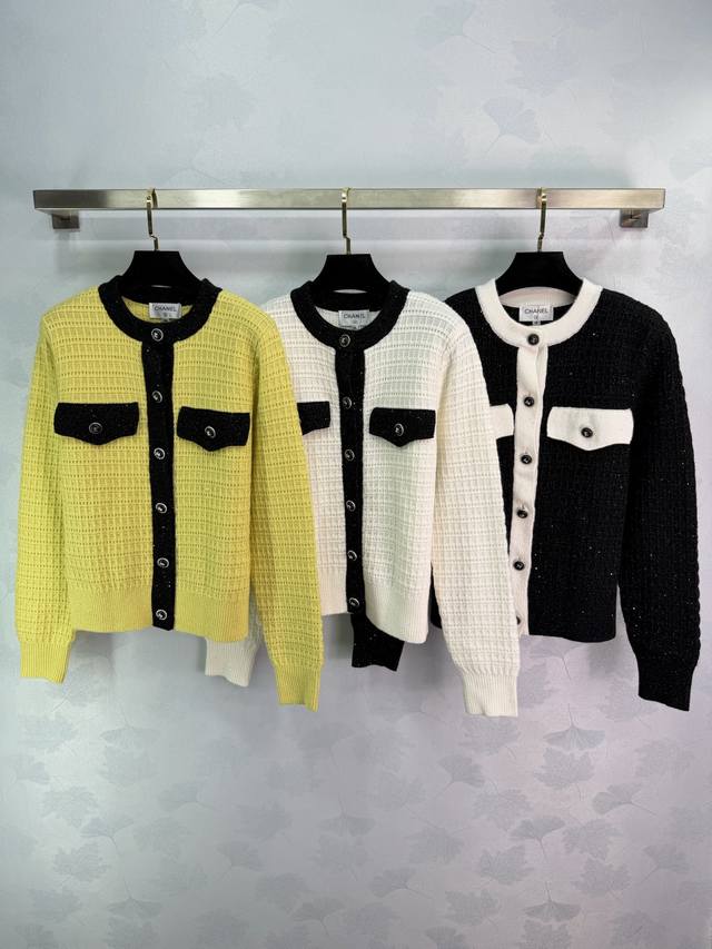 Ch* 2025 Autumn/Winter New Color-Blocked Crew Neck Knit Cardigan! Custom importe