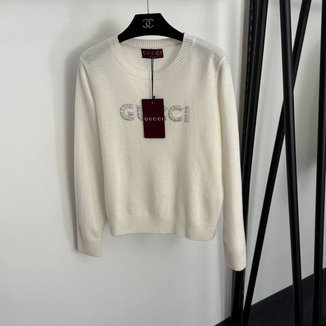 Style No. 20257833 Gucc* New Rhinestone Studded Logo Letter Cashmere Wool Blend