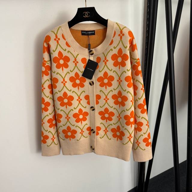 Style No. 20257809 Dg* New color-blocked floral single-breasted round neck long