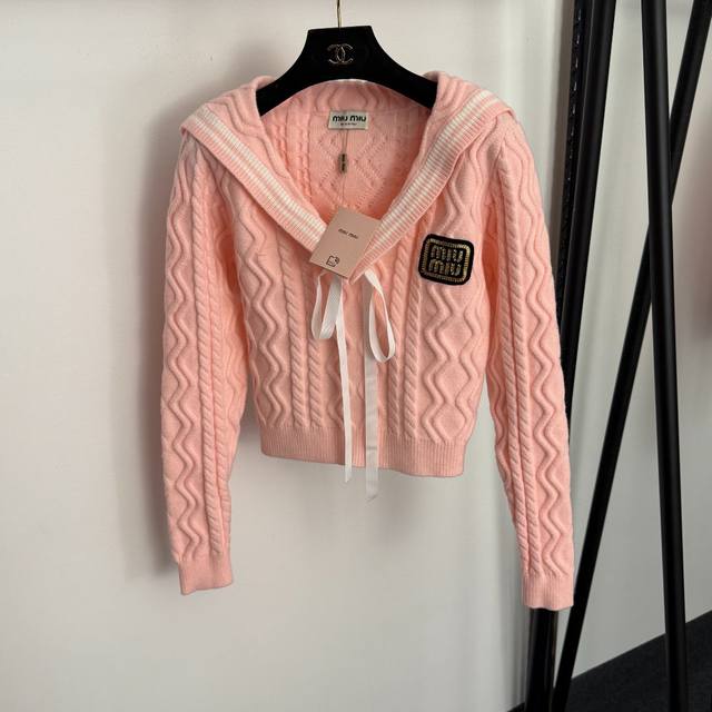 Style No. 20257804 Miumi* New Beaded Logo Letter Bow Sailor Collar Long-Sleeve