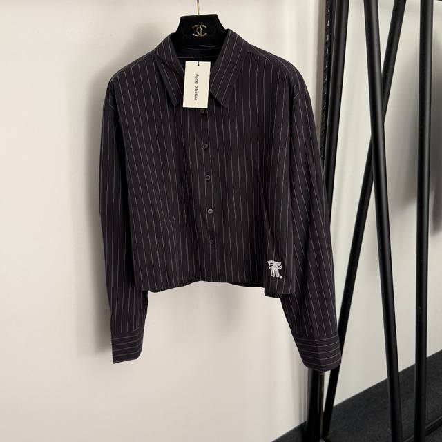 Style No. 20257685 Acne Studi* New long-sleeved striped shirt with bow embroide
