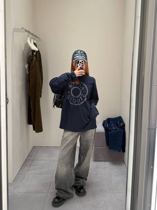 Acne Stu*Ios 25Fw Early Autumn New Button Logo Print Faux Two-Piece Long-Sleeve