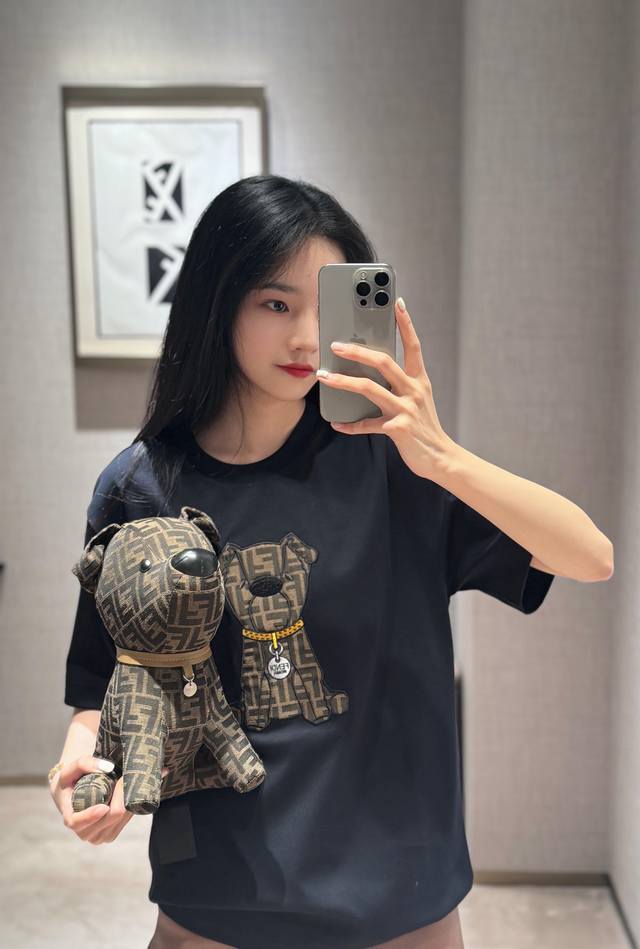 Fend* 26Ss Early Spring New Brown Pattern Puppy Jacquard Short-Sleeve T-Shirt |