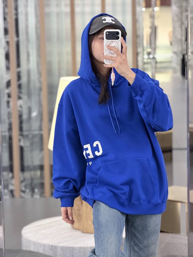 Celin* 26Ss Early Spring New Arrival Side Letter Arc de Triomphe Print Hooded Sw