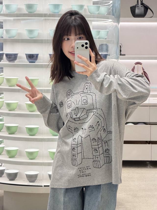 Loew* X Louis Wain Collaboration New Quirky Cat Embroidered Grey Long-Sleeve T-S