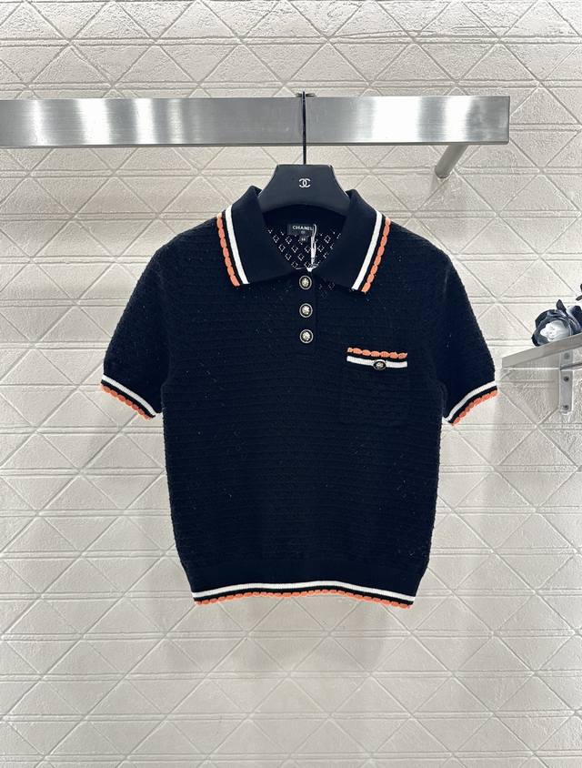 Chane*2025 New Arrival Color-blocked Collared Knit Short-Sleeve T-Shirt Made wit