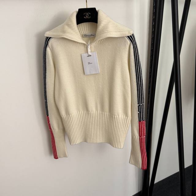 Style No. 20257673 Dio* New Side Striped Color Block Collar Long-Sleeve Wool Kn