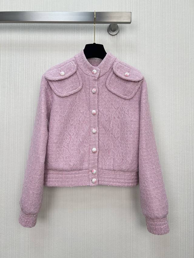 New Arrival! A new pink tweed lace stand-collar jacket for girls, styled in Coc