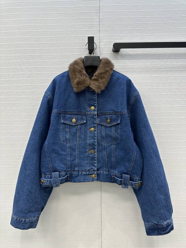 High-end original quality SLP stylish outfit! Mink fur collar denim jacket! The