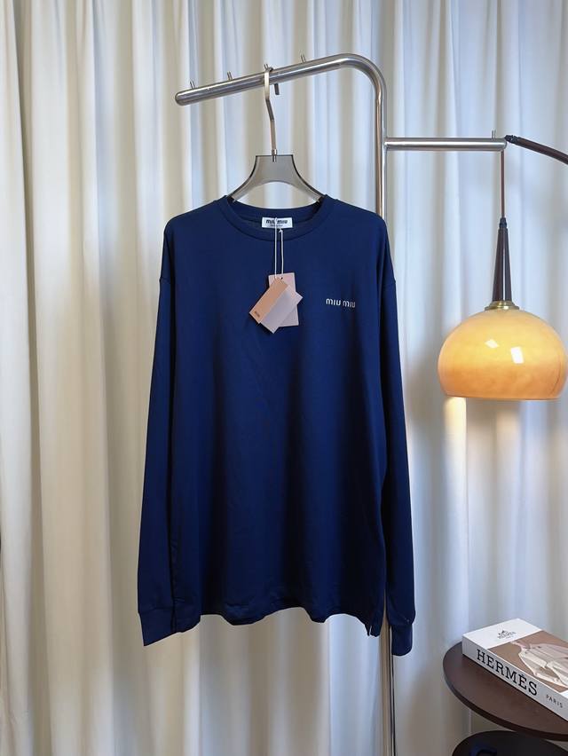 M** New Embroidered Logo Loose Long-Sleeve T-Shirt. Custom pure cotton fabric, h