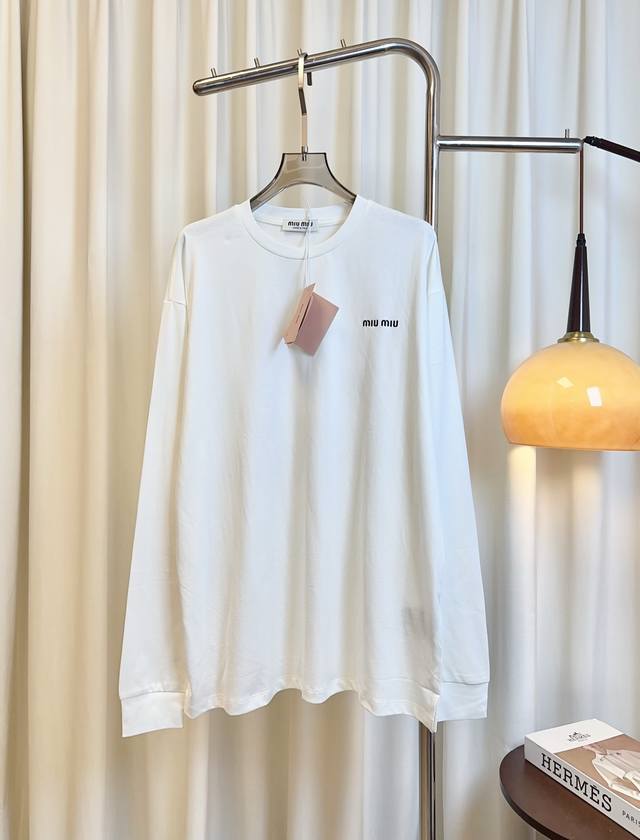 M** New Embroidered Logo Loose Long-Sleeve T-Shirt. Custom pure cotton fabric, h