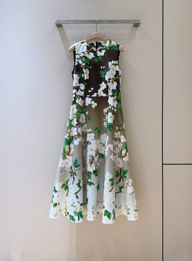 Oscar De La R*E*N*T*A 2025 New Arrival Pure cotton printed dress, round neck, ba