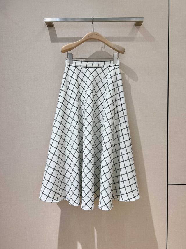 D's early autumn new argyle wool-blend midi skirt, exclusive high-quality design