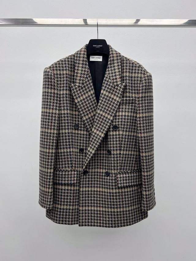 Saint Lauren* Color Block Plaid Suit Jacket Fall/Winter 2025 Prince of Wales Pla