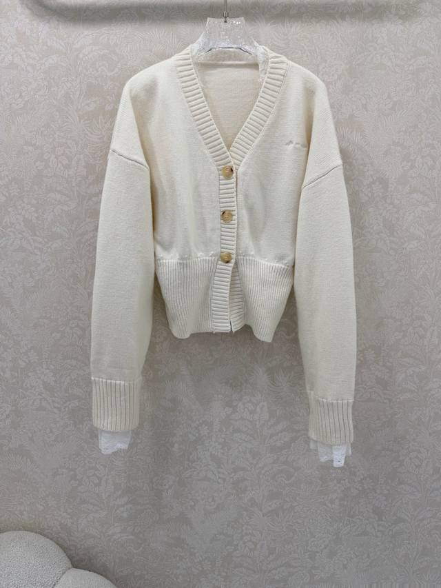 Ann *25 New lace-trimmed deep V-neck knit cardigan top, looks amazing on, youthf