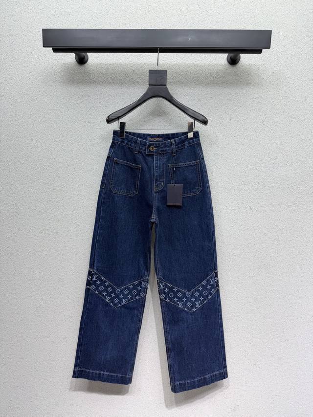 L's patchwork monogram jeans are made with custom Sirospun jacquard fabric, colo