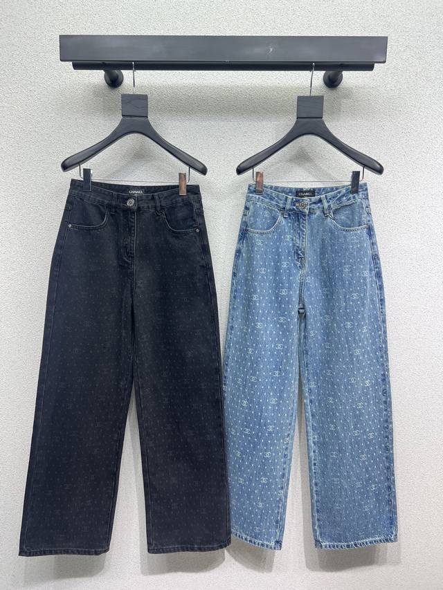 Chanel-style polka dot jeans, custom-made imported washed denim cotton-stretch