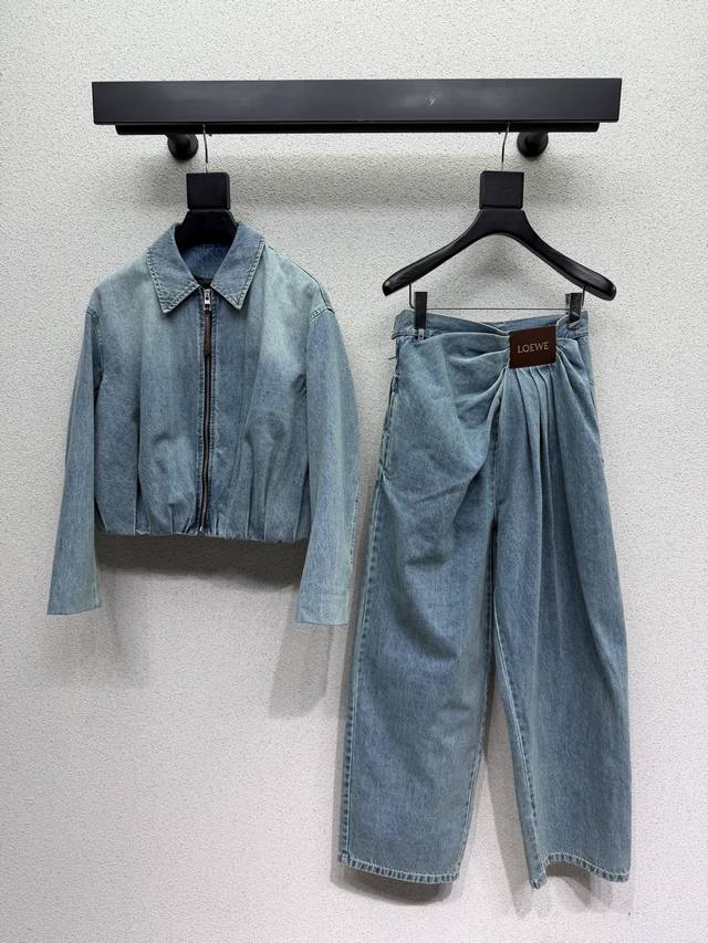 Loewe leather-label denim jacket: Elegant and sophisticated design, solid color