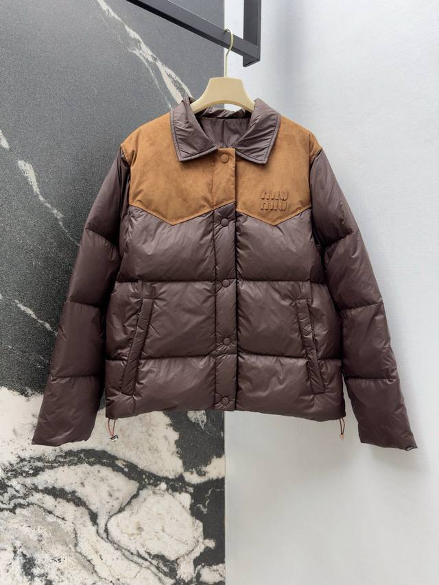 Miu 25Ss Autumn/Winter New Arrival Color-Blocked Suede Down Jacket - A Winter Mu