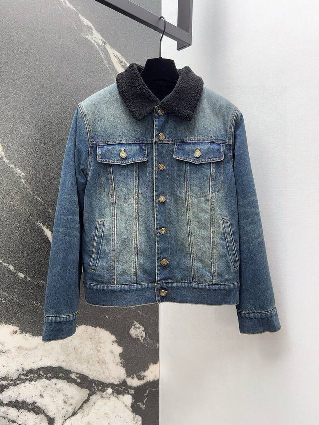 Slp20Ss Autumn/Winter New Arrival Retro Distressed Washed Denim Shearling Jacket