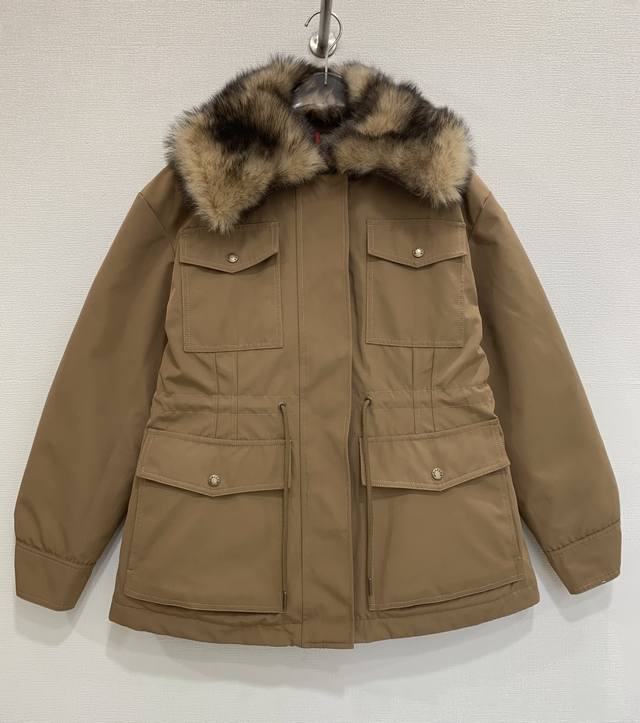 Moncle* Retro Luxury Style Genuine Sheepskin Fur Collar Patchwork Drawstring Wai