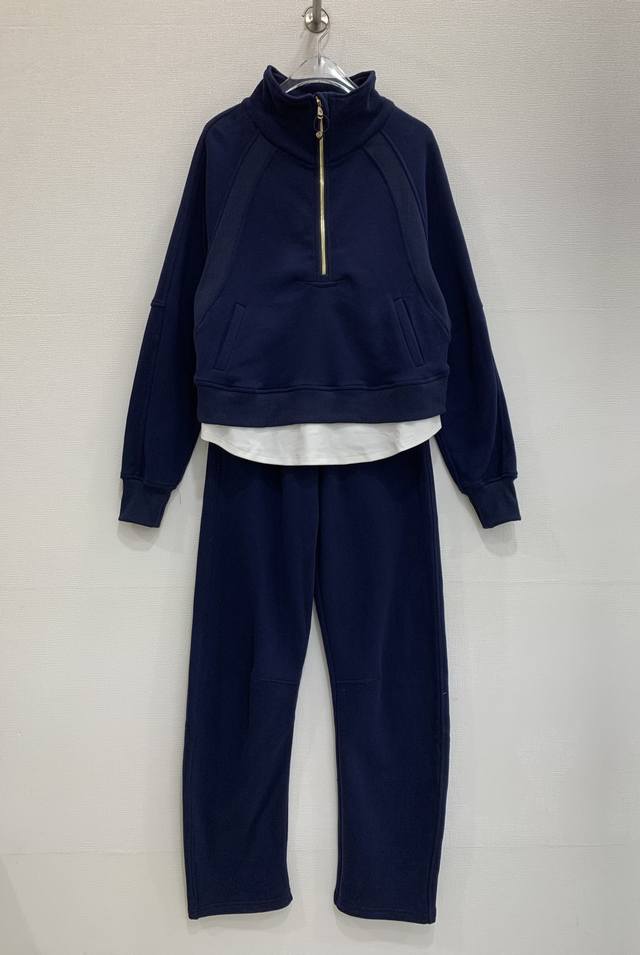 Lulu Simple and Stylish Half-Zip Stand Collar Fleece-Lined Cotton Casual Sports